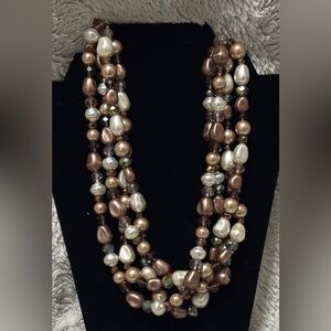 Gorgeous multi-strand necklace with chocolate, bronze, and white baroque pearls